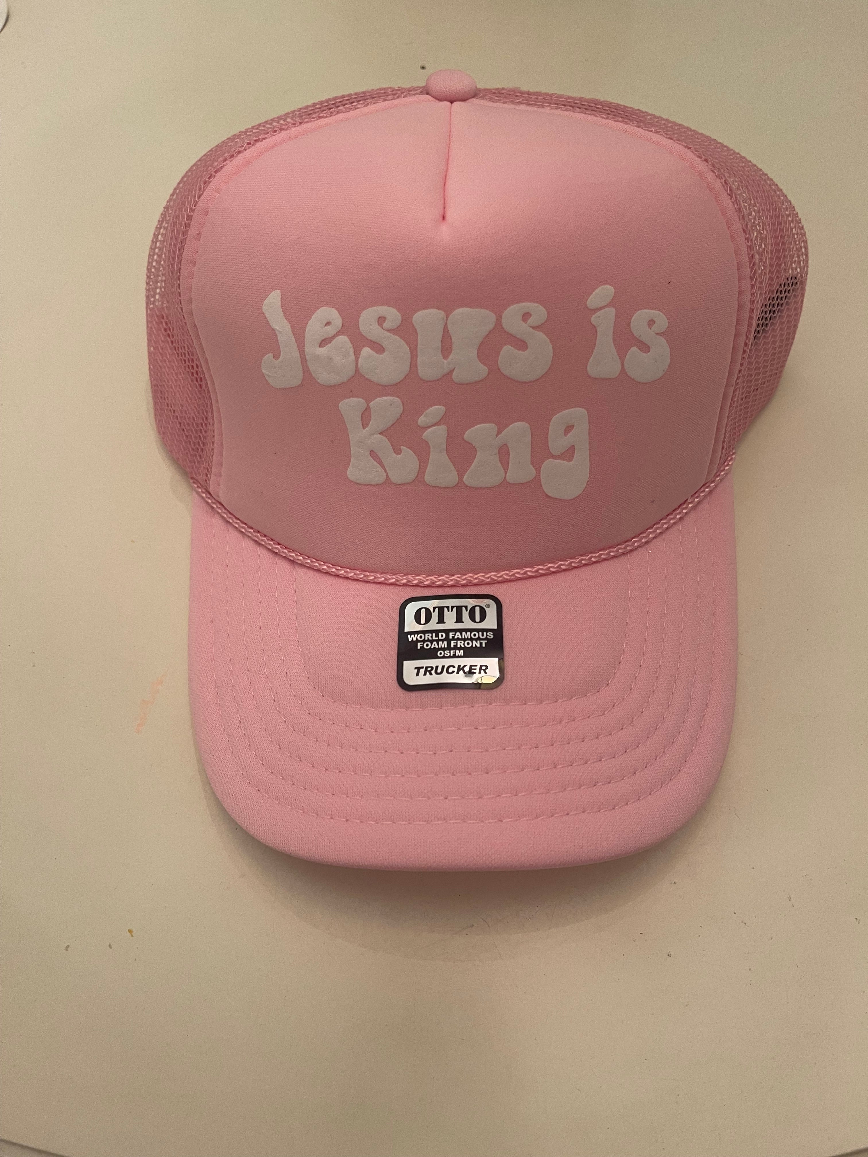 Jesus is King! Trucker Hat Pink and white