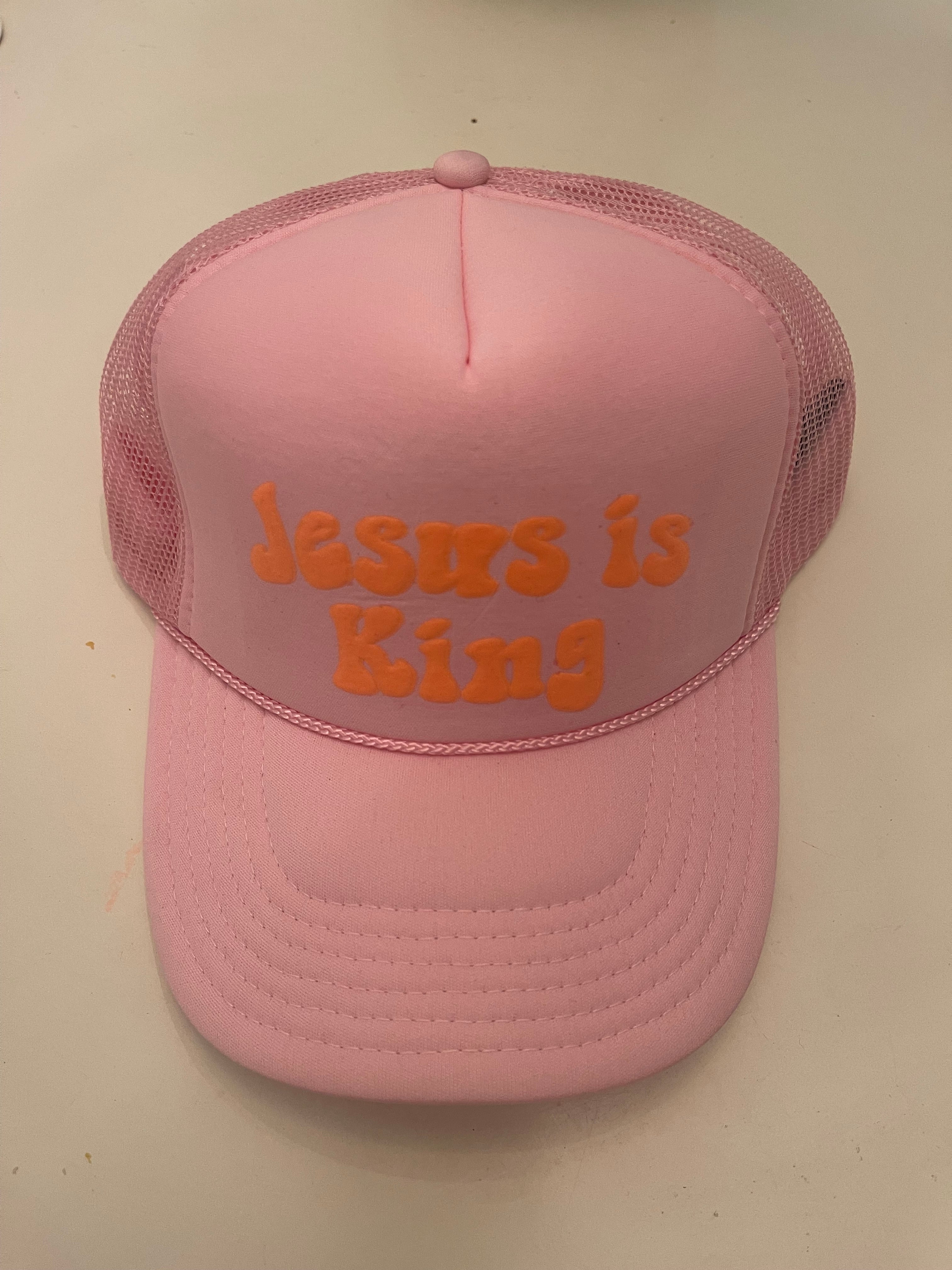 Jesus is King! Trucker Hat `pink and neon orange